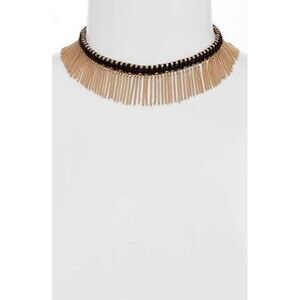 Nordstrom Treasure and Bond Bead Fringe Choker Necklace NWT 89.00 Black GOLD